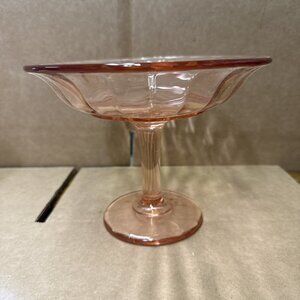 Vintage Glass 5" Tall Pink Depression Glass Compote Open Candy Bowl 6.75” Across